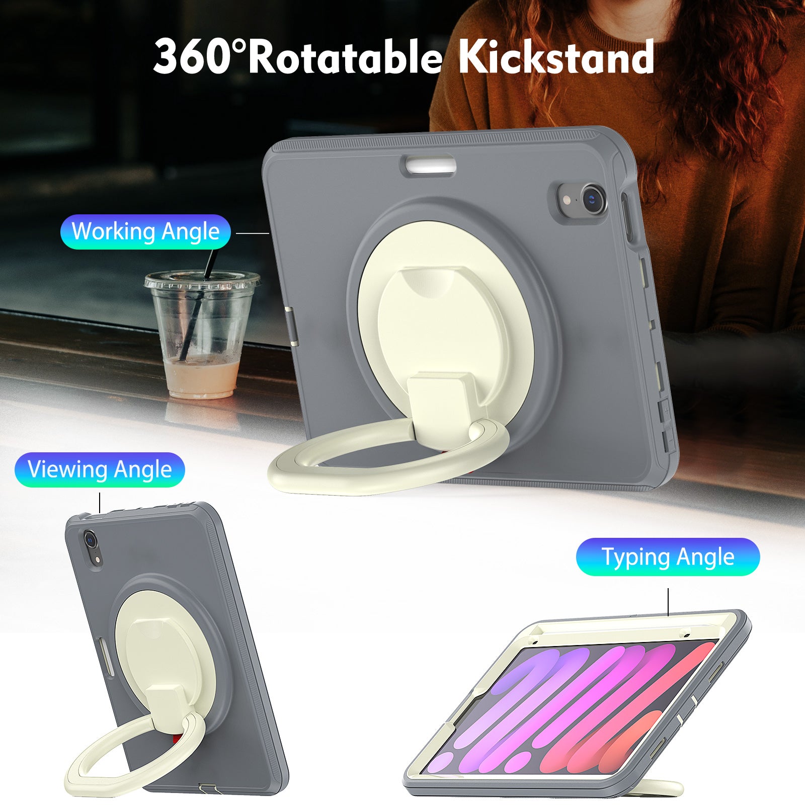 Tablet Case for iPad mini (2021) PC TPU Anti-Drop Protective Cover with Handle Grip Kickstand Tablet Case for iPad mini (2021) PC TPU Anti-Drop Protective Cover with Handle Grip Kickstand